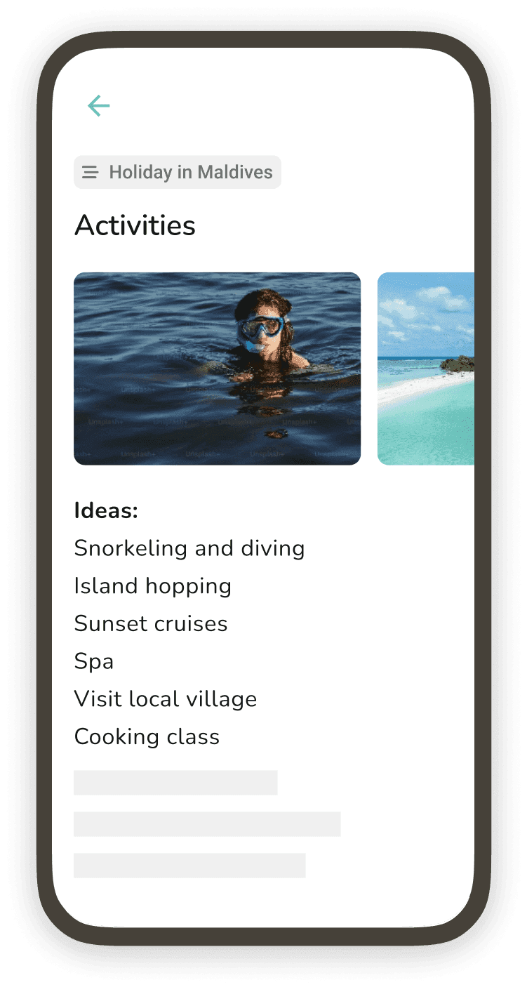 Screenshot of travel research notes