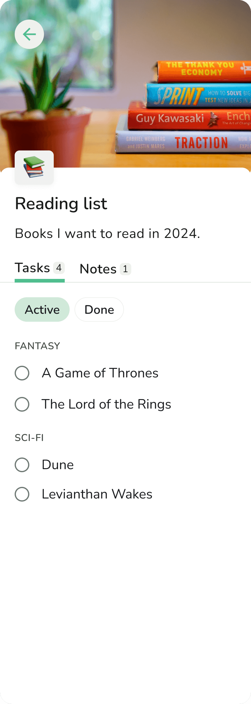 Phone screenshot showing a reading list with rich content