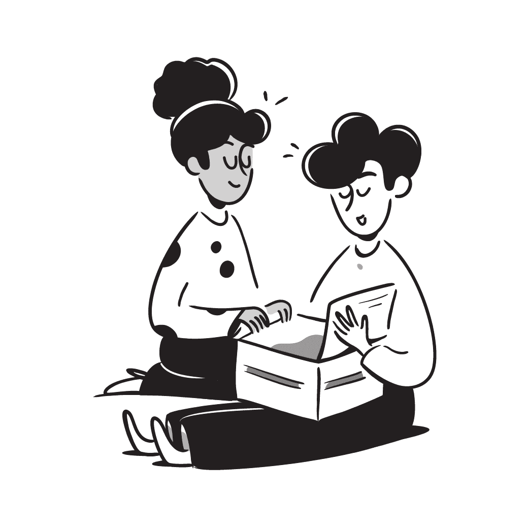 Illustration of two people collaborating on lists