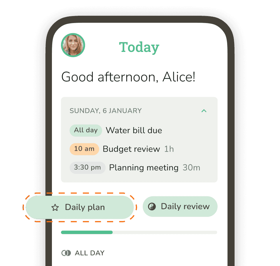 Screenshot of daily planning in Do Everything