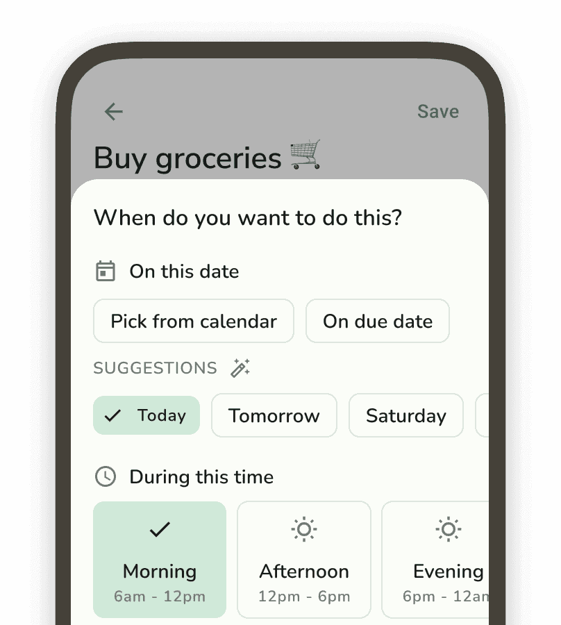 Screenshot of time-blocked schedule