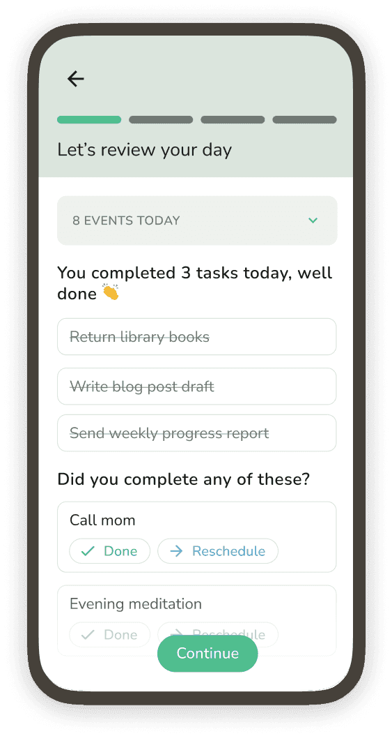 Phone screenshot showing the journal reflection screen