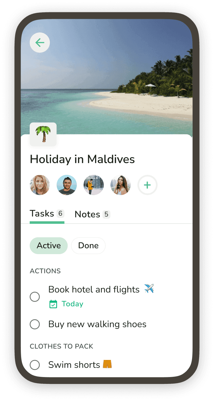 Phone screenshot showing a shared holiday planning list