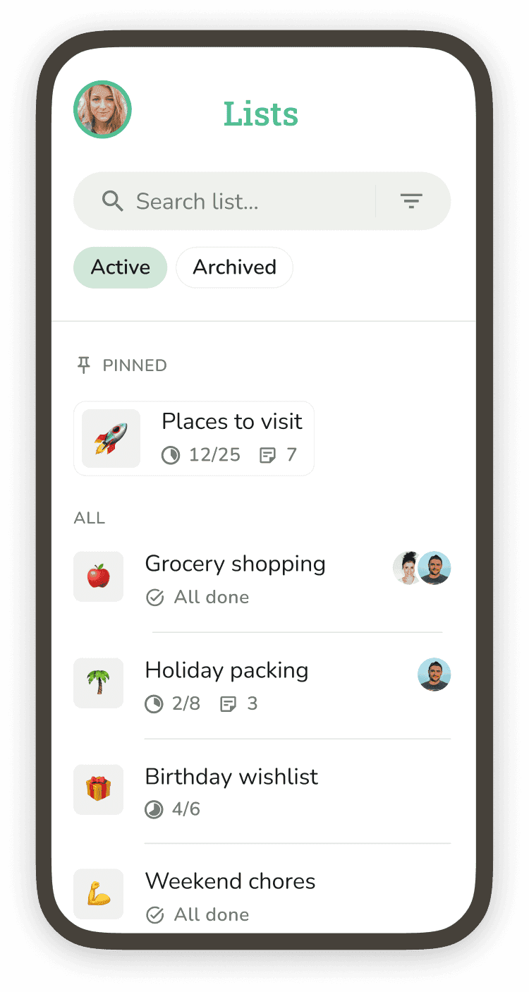 Phone screenshot showing a shared grocery list