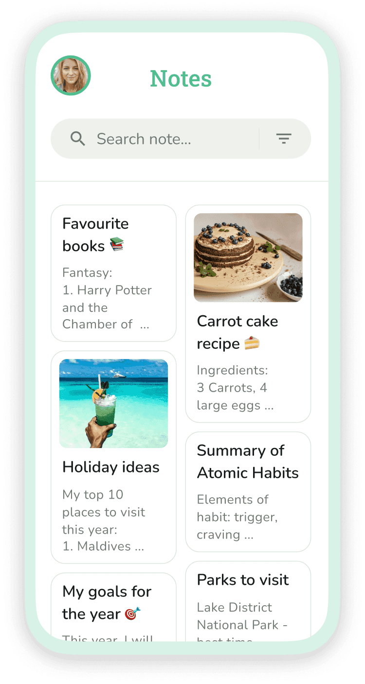 Phone screenshot showing a note with images and tags