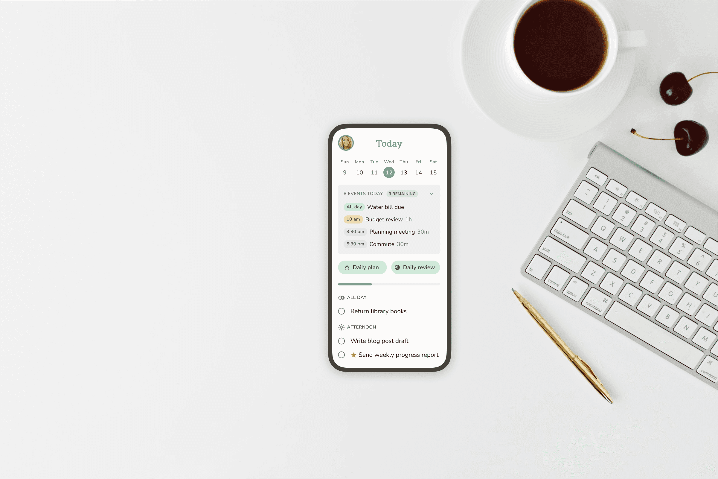Calendar view showing a weekly overview of planned tasks