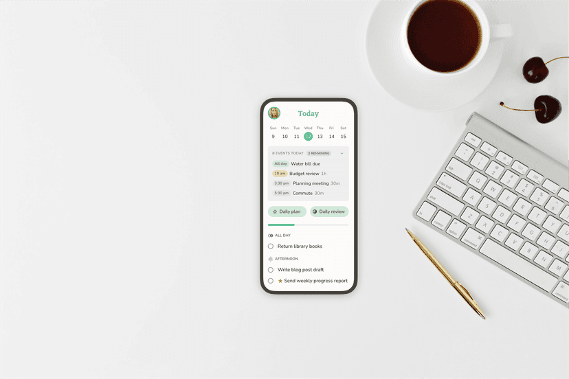 Calendar view showing a streak of daily planning and reflection