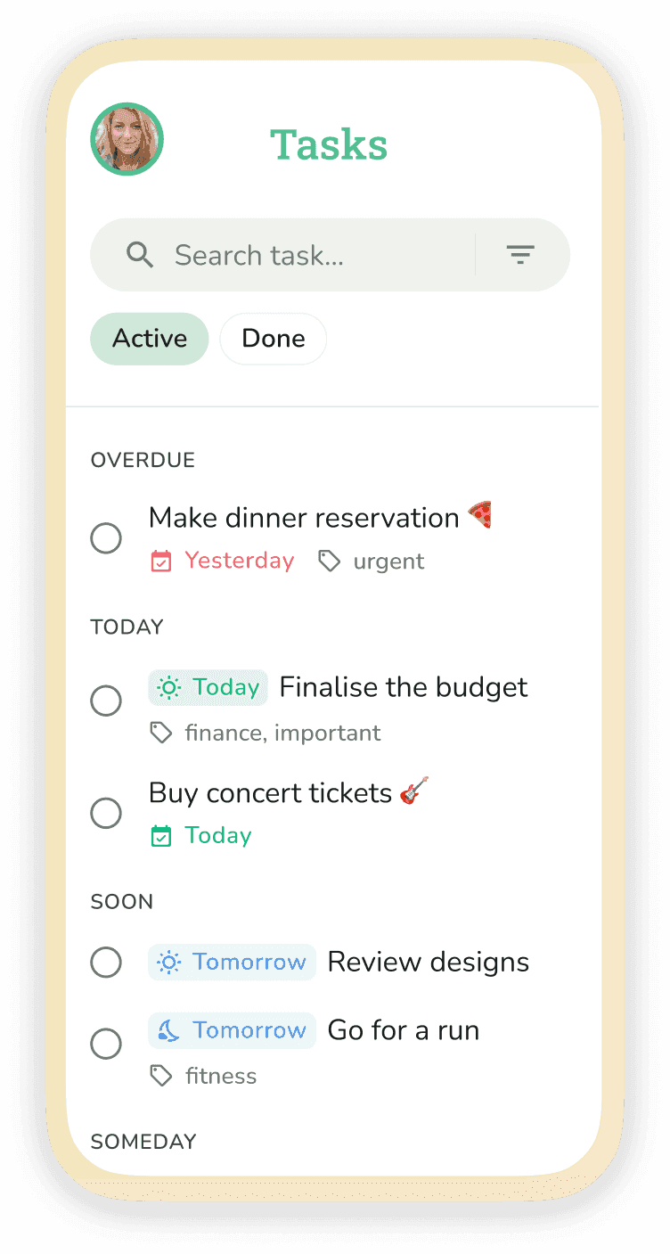 Phone screenshot showing task creation with a due date