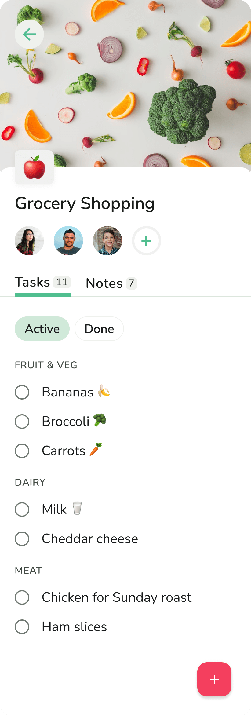 Phone screenshot showing a shared grocery list