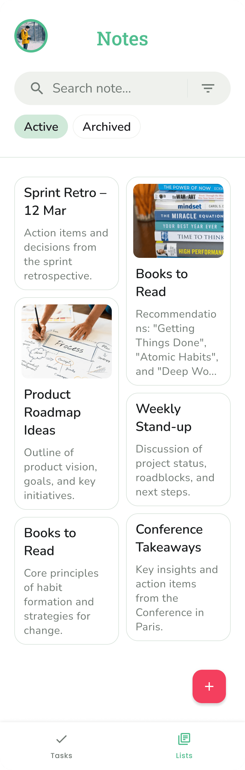 Phone screenshot showing meeting notes with attached images