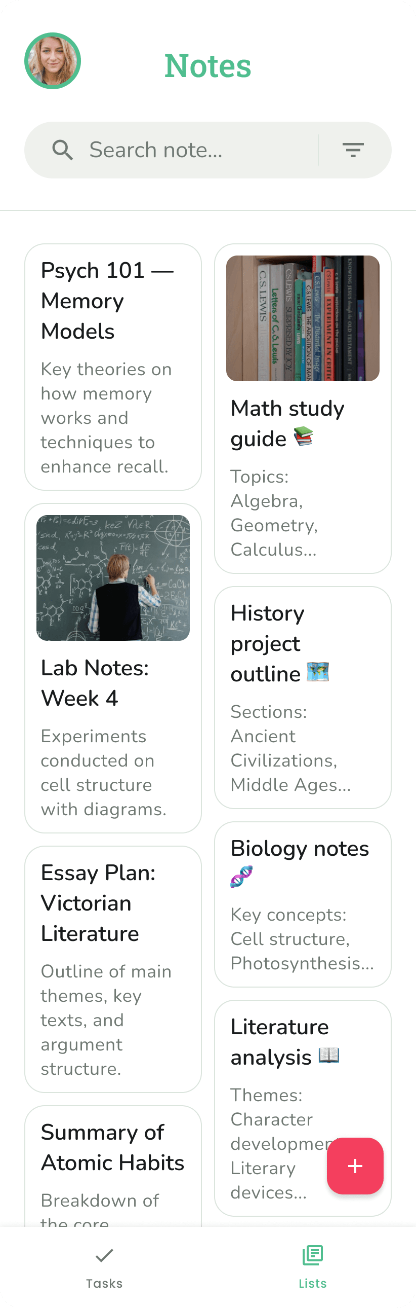 Phone screenshot showing a note with images and tags
